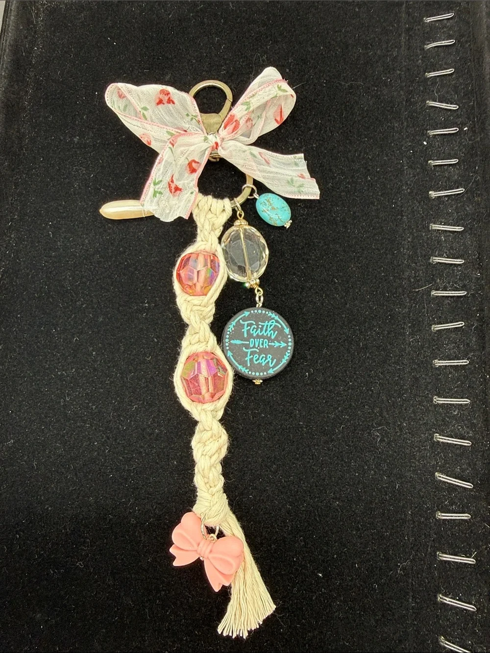 👑Adorned Crown Jewelry purse bag charm keychain Faith over Fear macrame bow